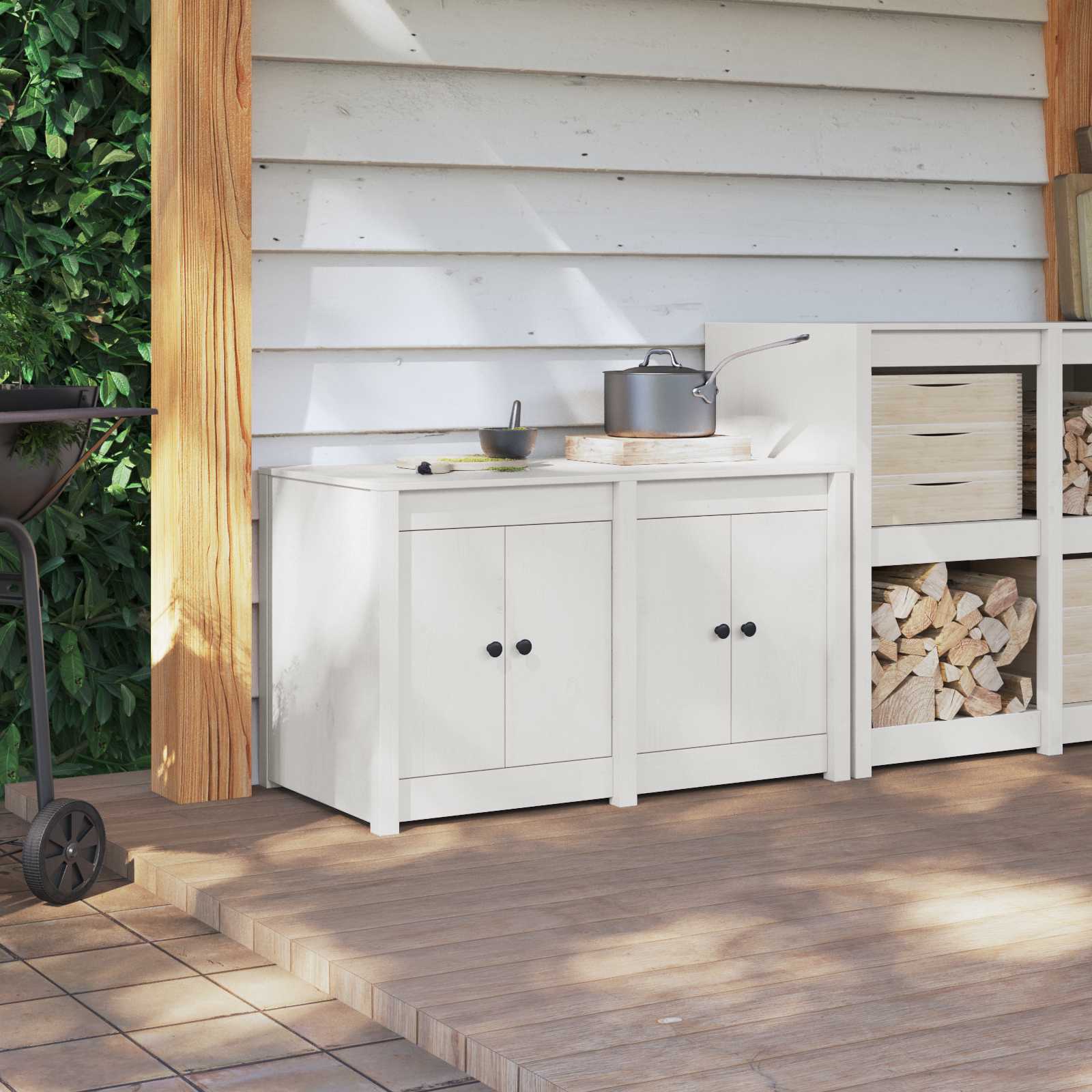 Kitchen Cabinet MEPPEL White 106 x 55 x 64 cm Solid Pine wood