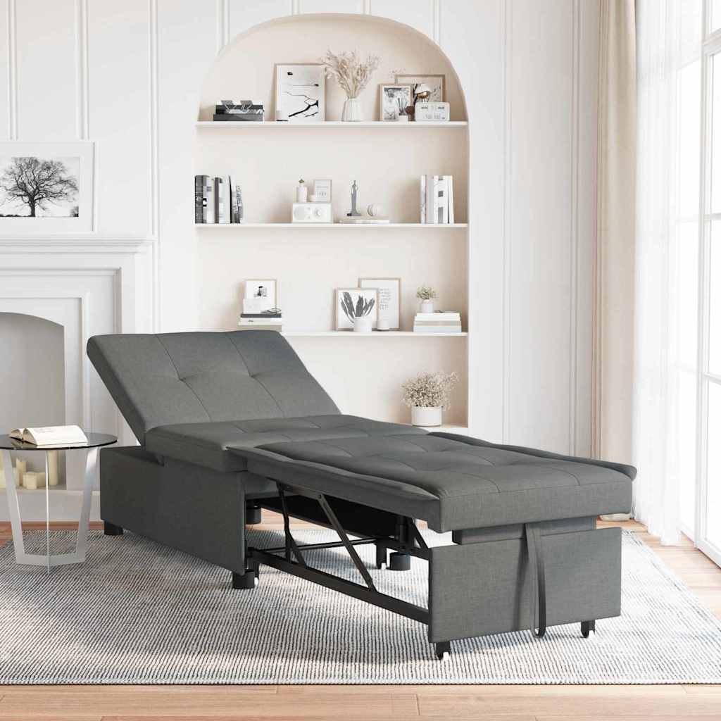 Pull Out Sofa Bed Dark Grey 194 x 50 x 82 cm Fabric