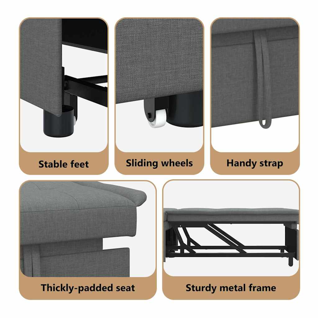 Pull Out Sofa Bed Dark Grey 194 x 50 x 82 cm Fabric