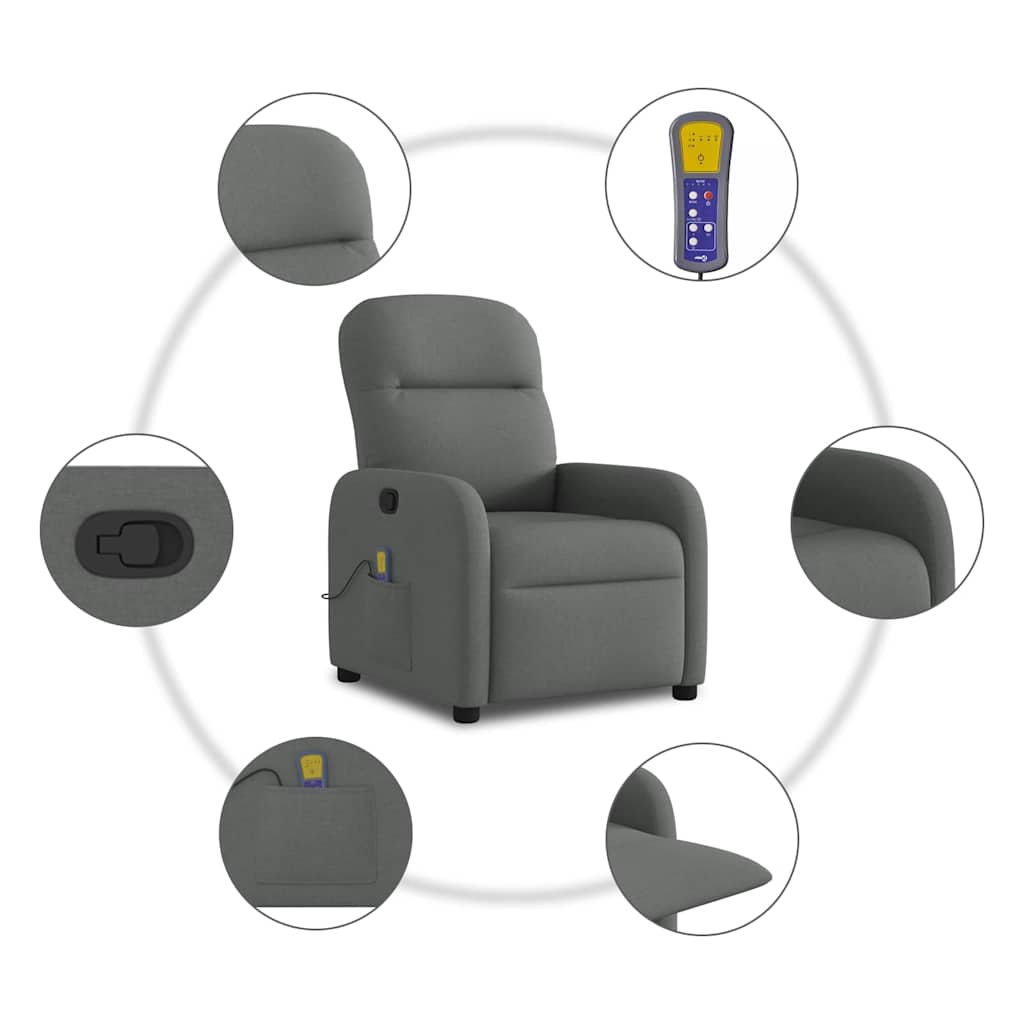 Massage Recliner Chair Dark Grey Fabric