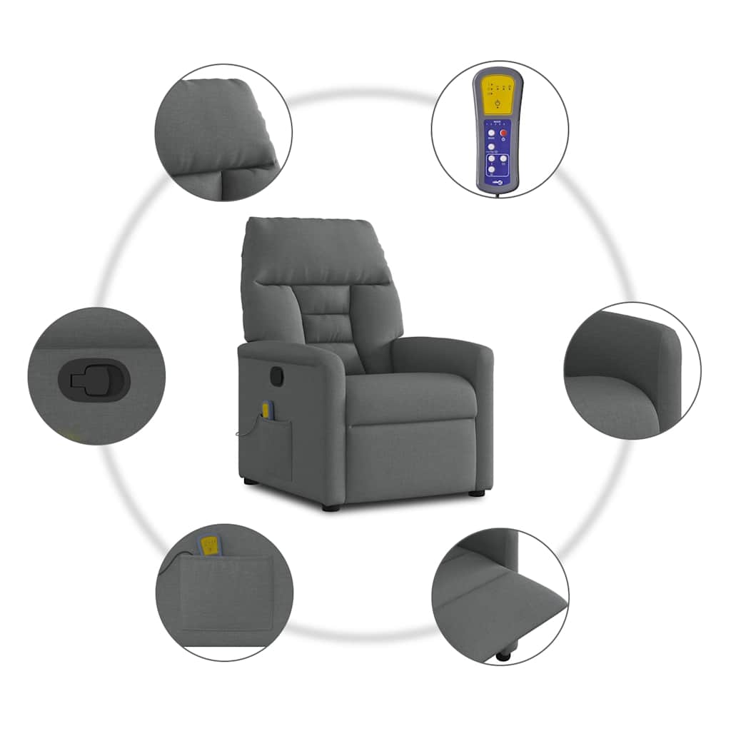 Massage Recliner Chair Dark Grey Fabric