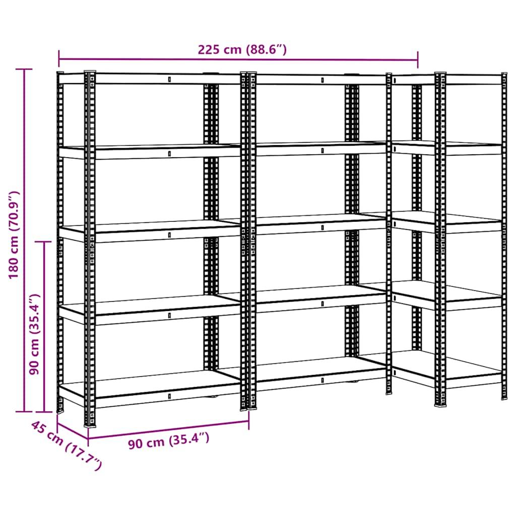 5-Layer Heavy-duty Shelves 3 pcs Anthracite Steel&Engineered Wood