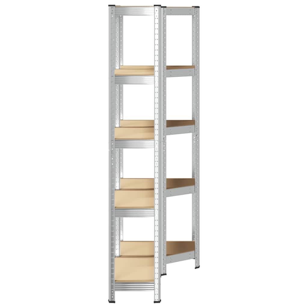 2 Piece 5-Layer Shelves Set Silver Steel&Engineered Wood