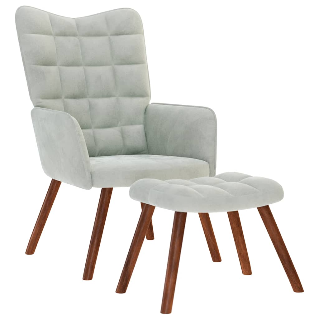 Relaxing Chair with Stool Light Grey Velvet