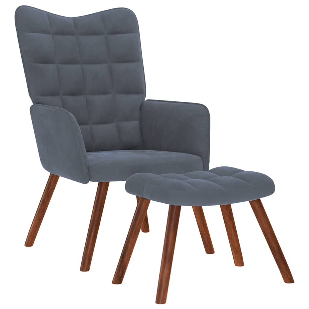 Relaxing Chair with Stool Dark Grey Velvet