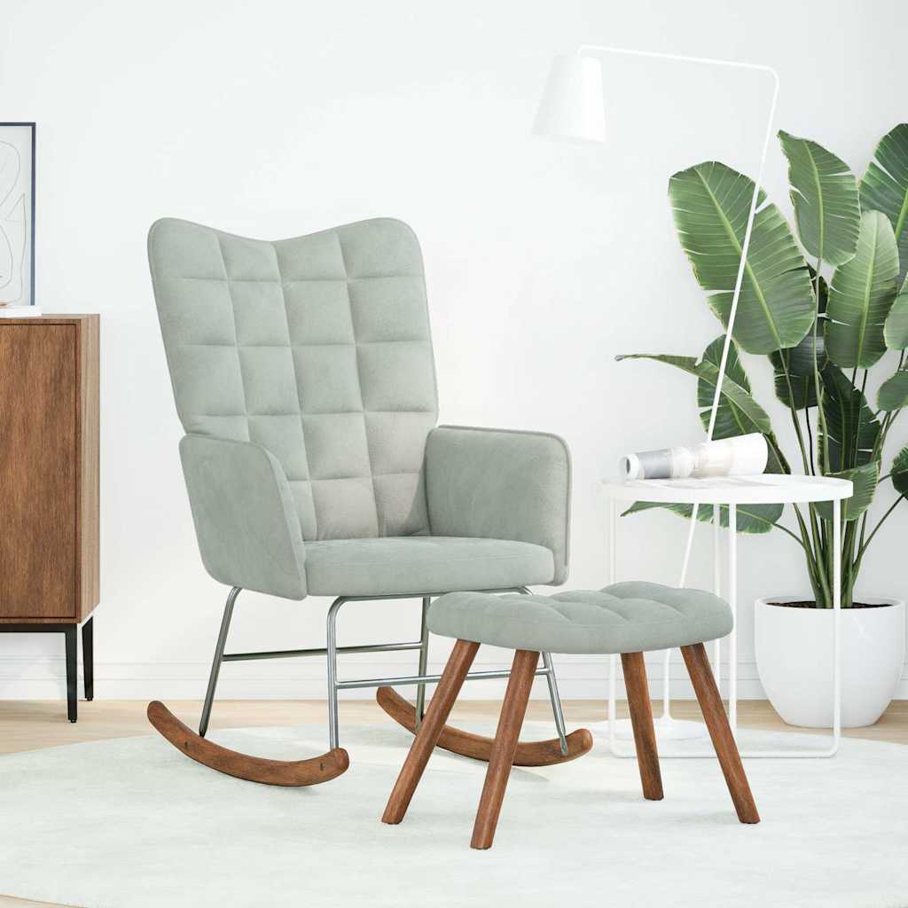 Rocking Chair with Stool Light Grey Velvet