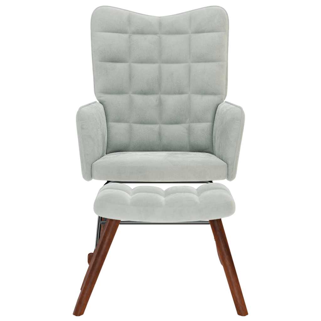 Rocking Chair with Stool Light Grey Velvet