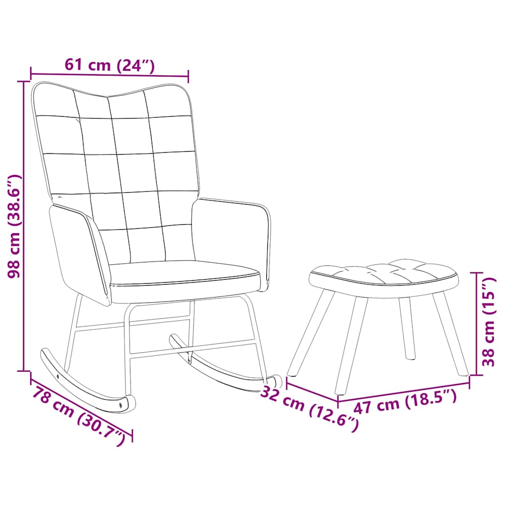 Rocking Chair with Stool Yellow Velvet