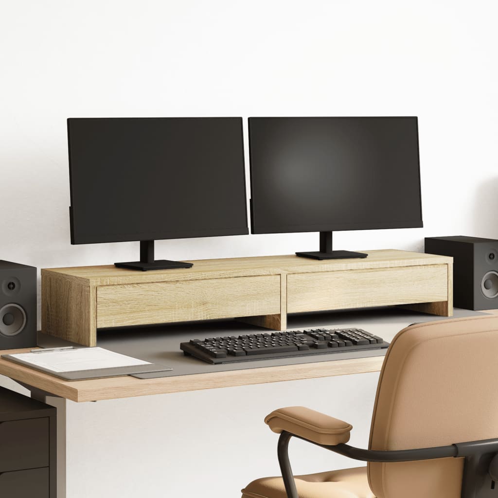 Monitor St& with Drawers Sonoma Oak 100x27x15 cm