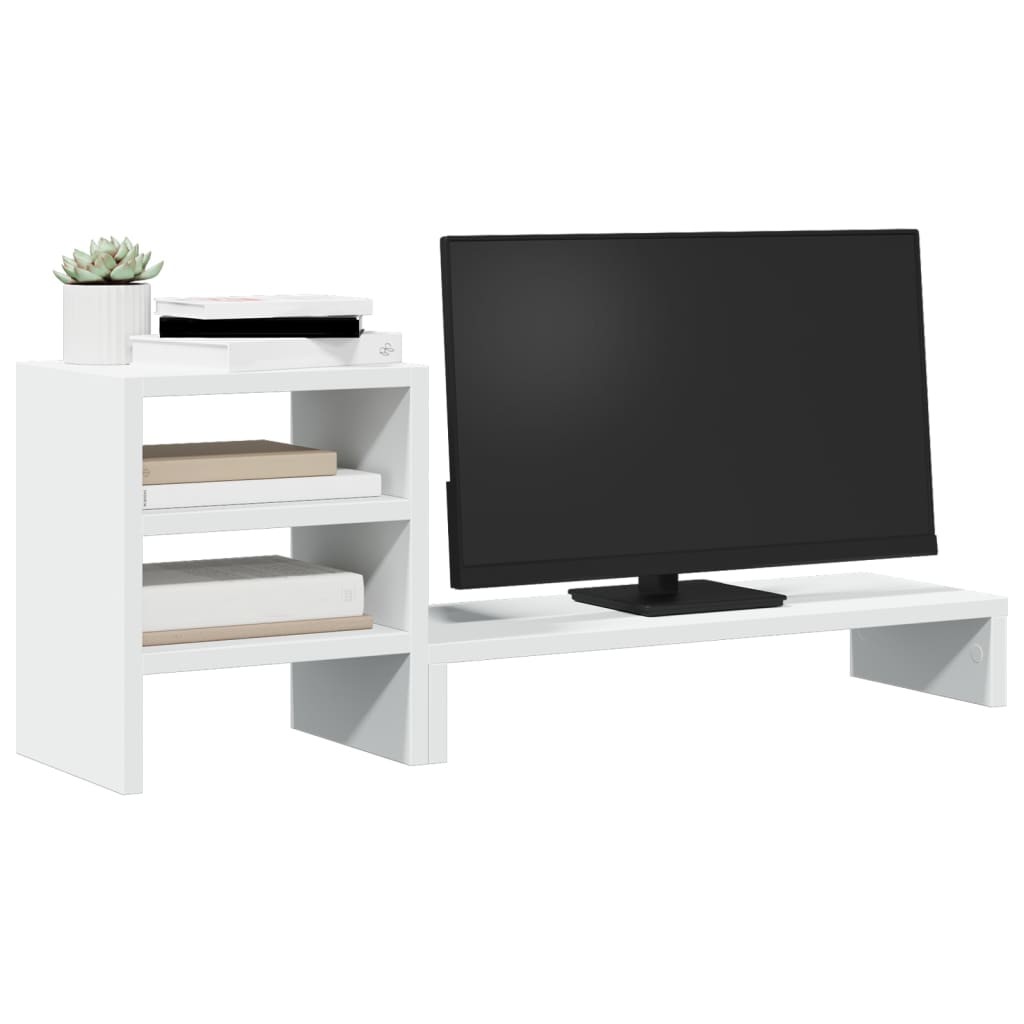 Monitor Stand with Desk Organiser White Engineered Wood