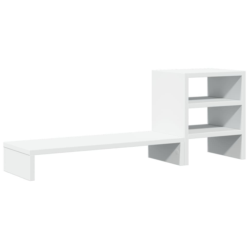 Monitor Stand with Desk Organiser White Engineered Wood
