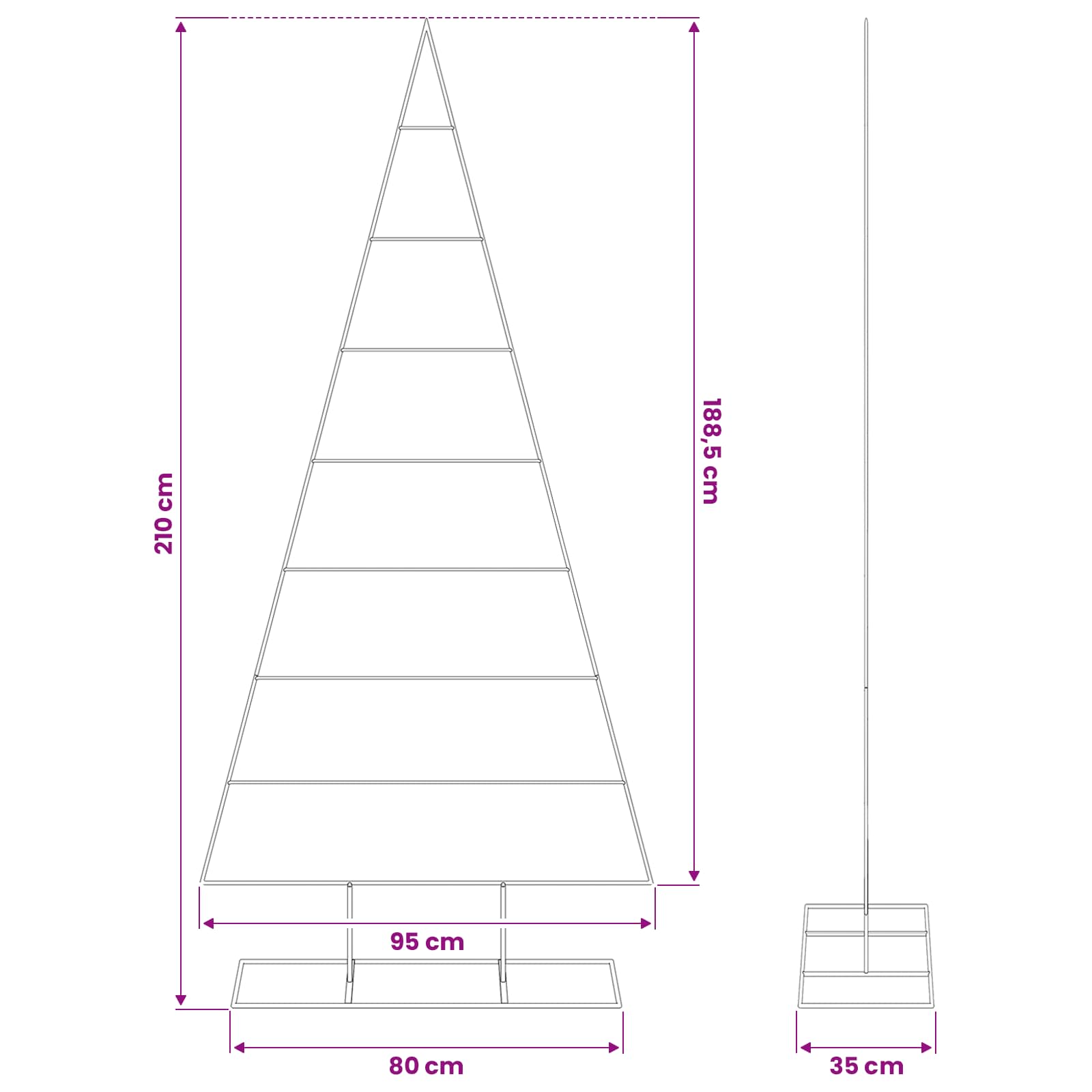 Metal Christmas Tree for Decoration Black 210 cm