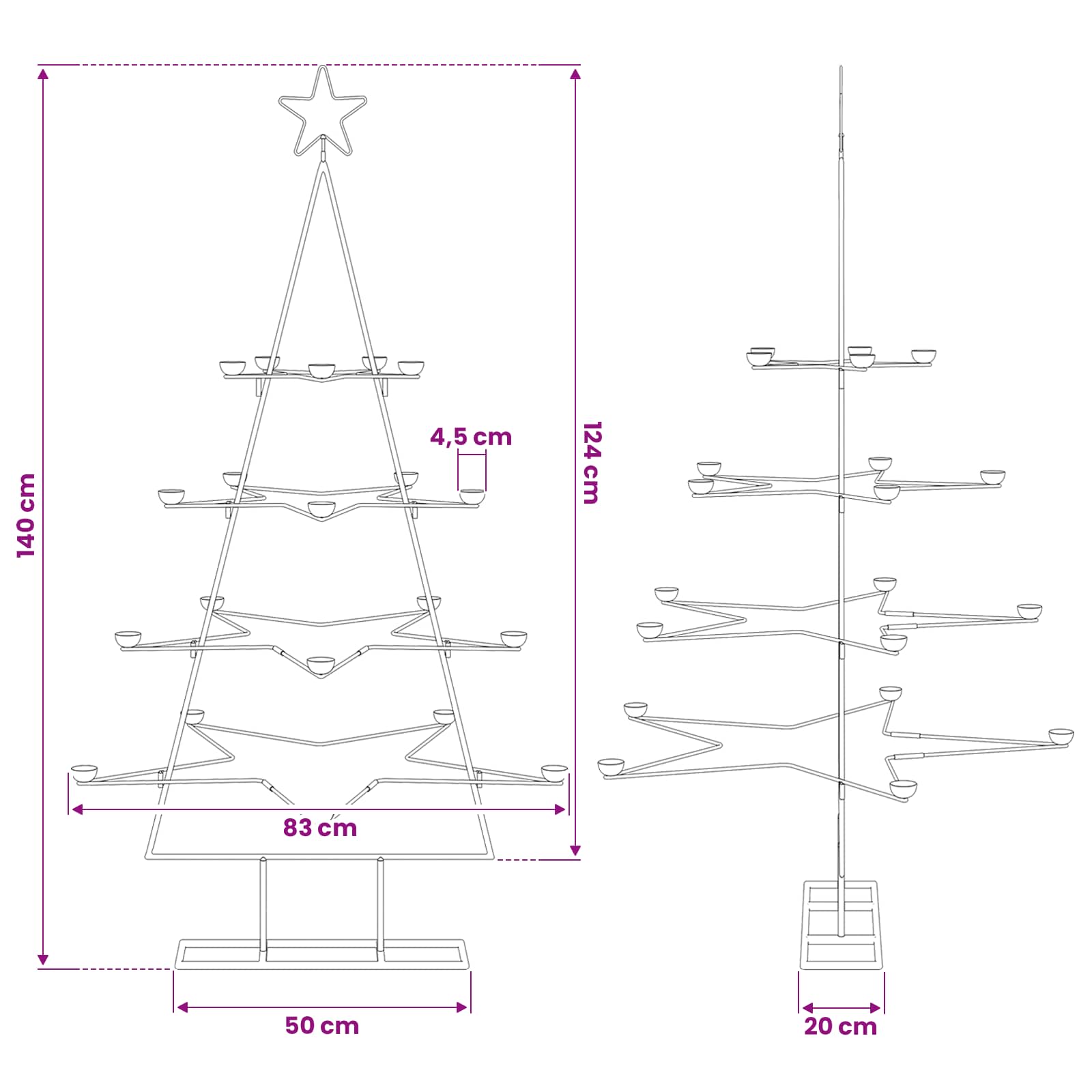Metal Christmas Tree for Decoration Black 140 cm