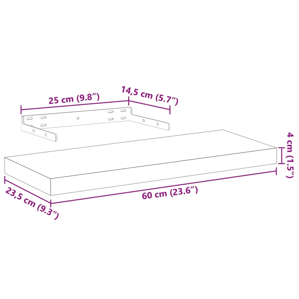 Floating Shelves 2 pcs 60x23,5x4 cm Engineered Wood