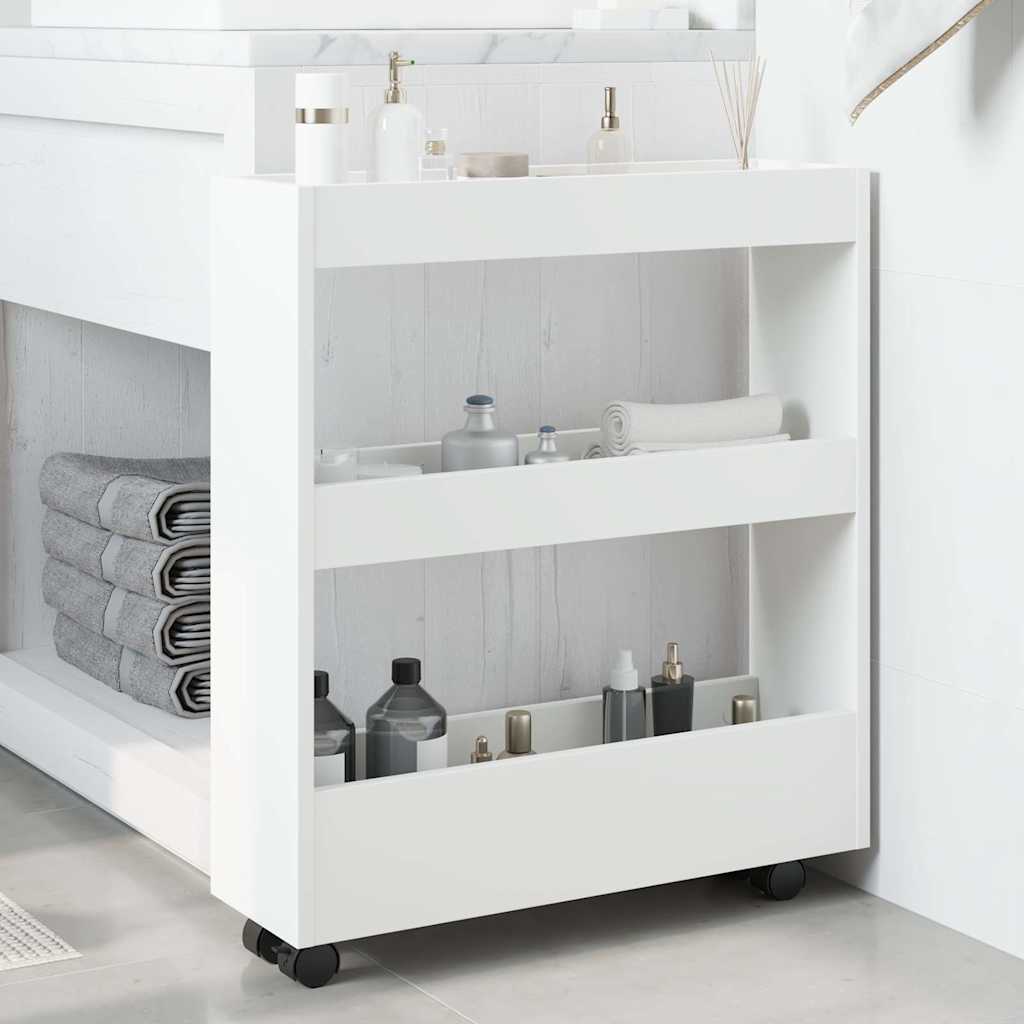 Narrow Storage Trolley 3 Tier White Engineered Wood