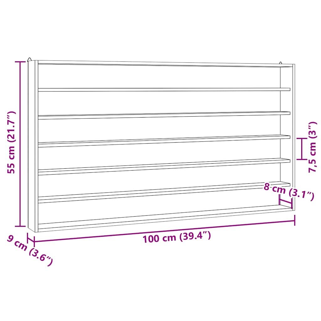 Wooden Collector's Display Case with 6 Shelves 100x8,5x55cm