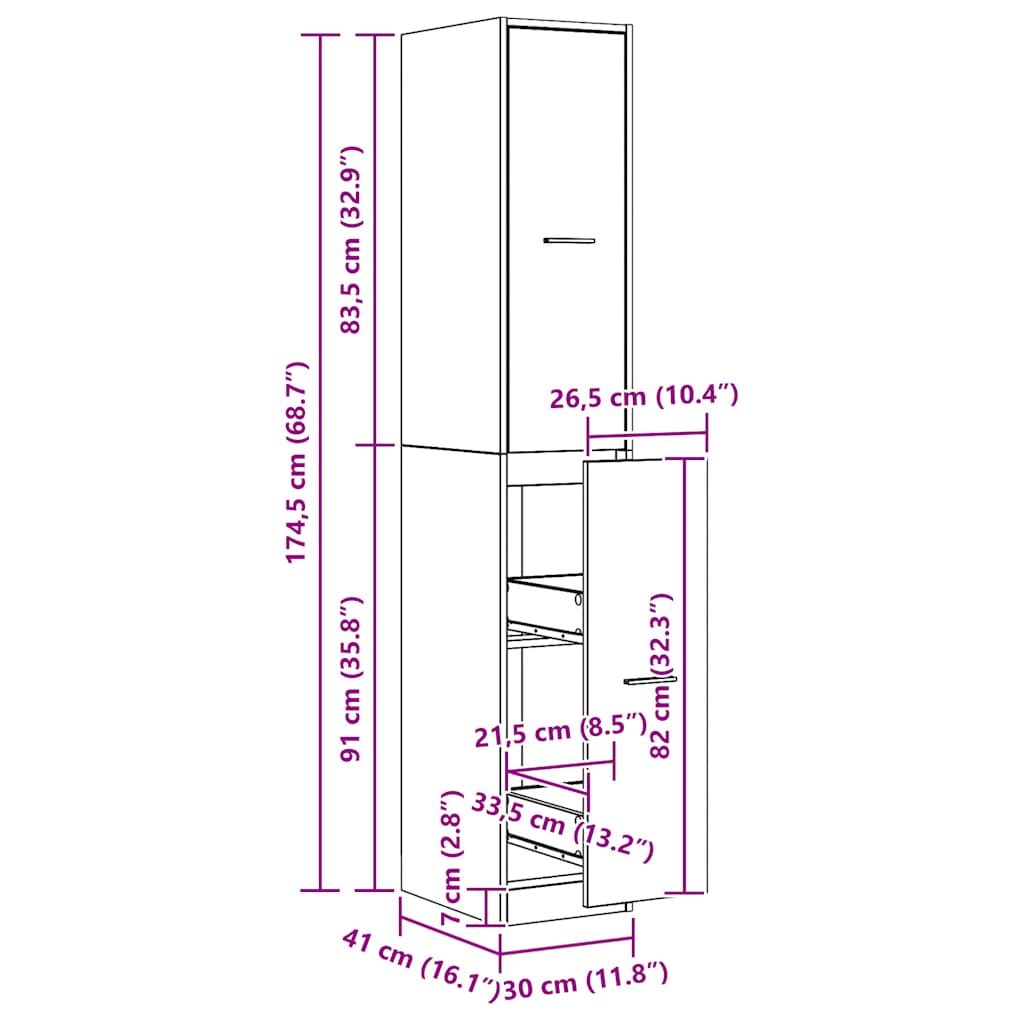 Apothecary Cabinet Artisian Oak 30x41x174.5 cm Engineered Wood