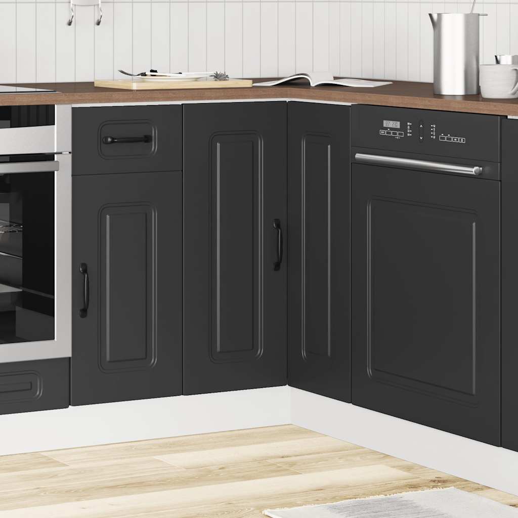 Kitchen Corner Base Cabinet "Kalmar" Black Engineered Wood