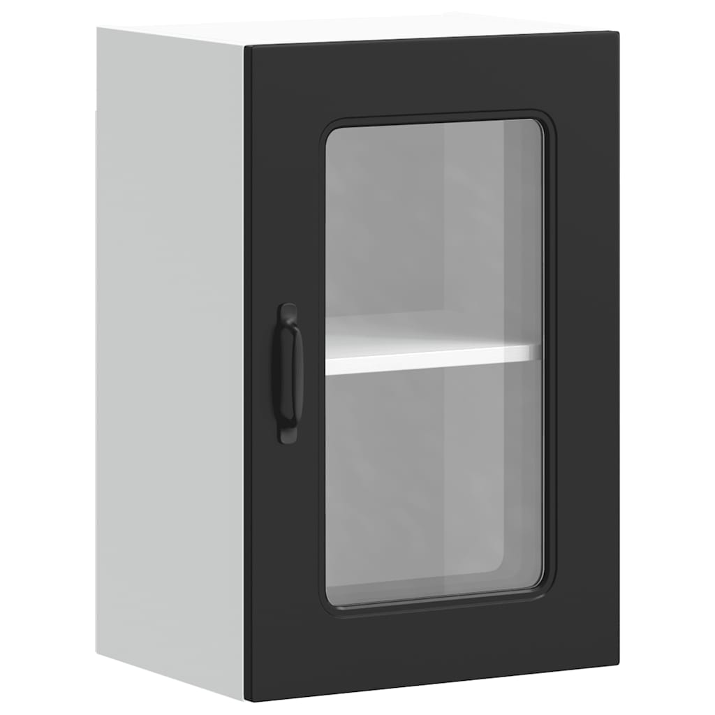 Kitchen Wall Cabinet with Glass Door "Kalmar" Black Engineered Wood