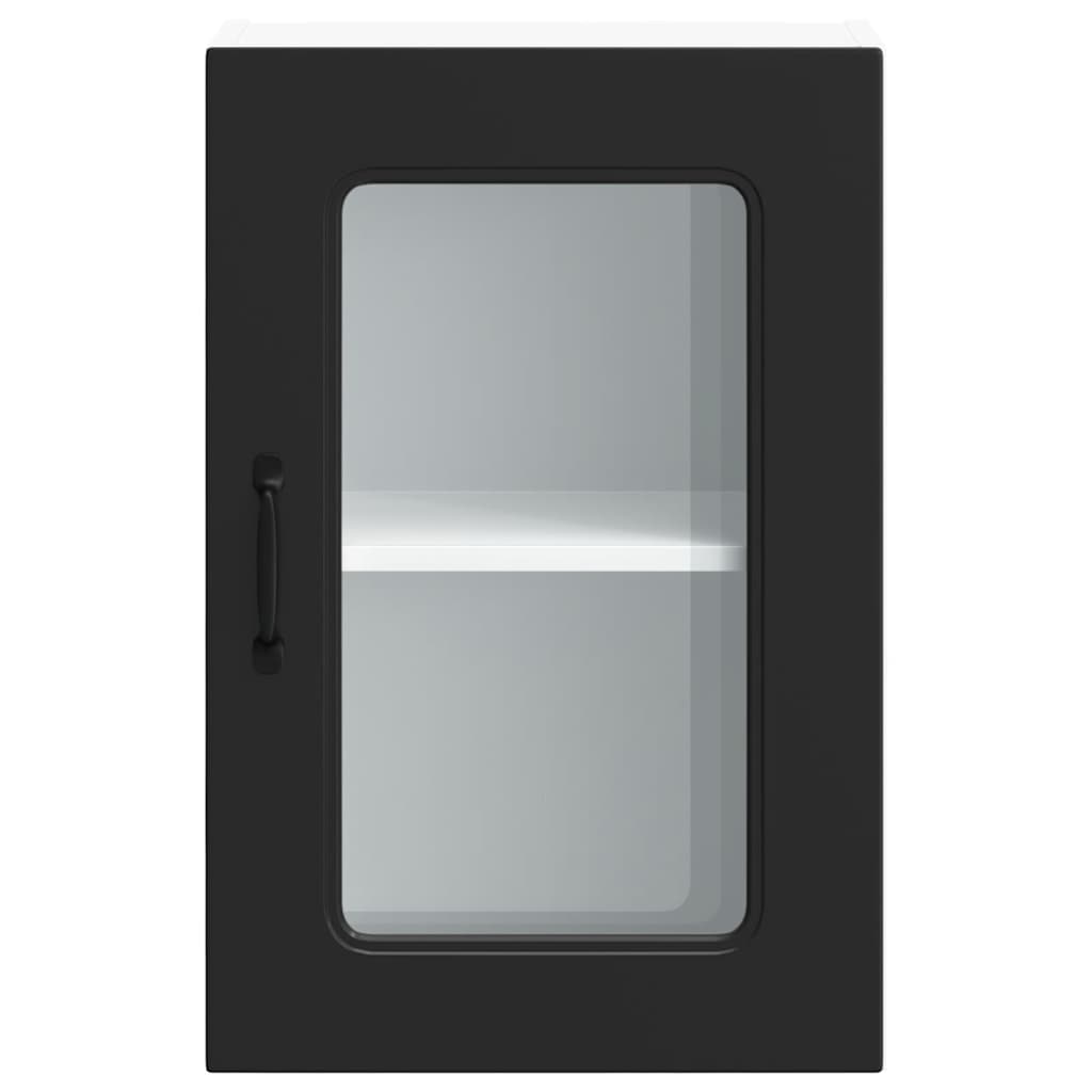 Kitchen Wall Cabinet with Glass Door "Kalmar" Black Engineered Wood