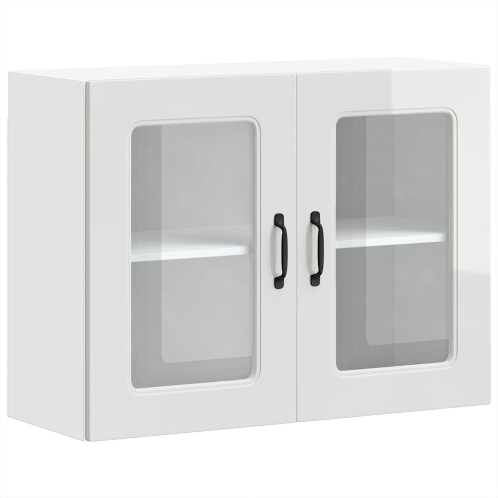 Kitchen Wall Cabinet with Glass Door "Kalmar" High Gloss White Engineered Wood