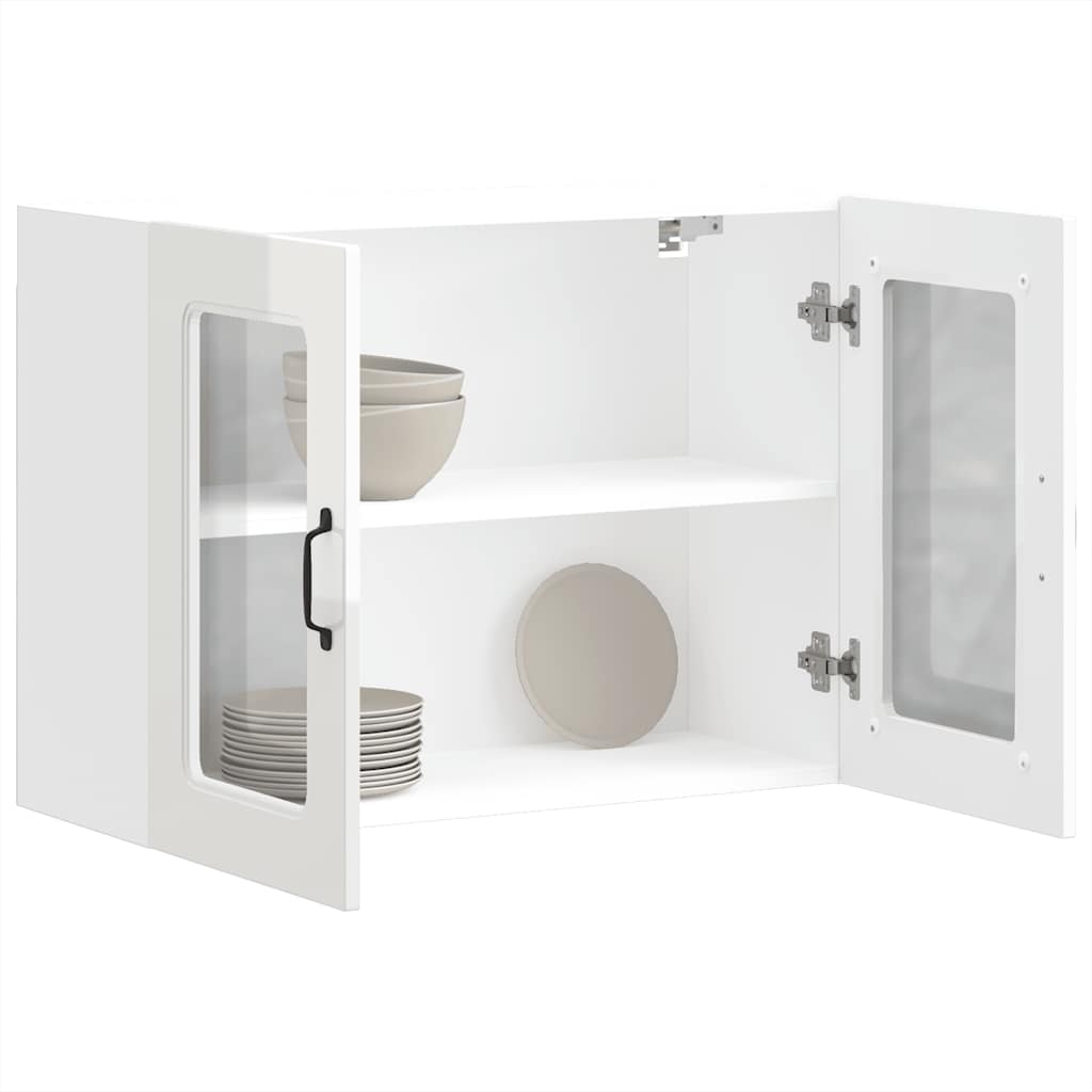 Kitchen Wall Cabinet with Glass Door "Kalmar" High Gloss White Engineered Wood