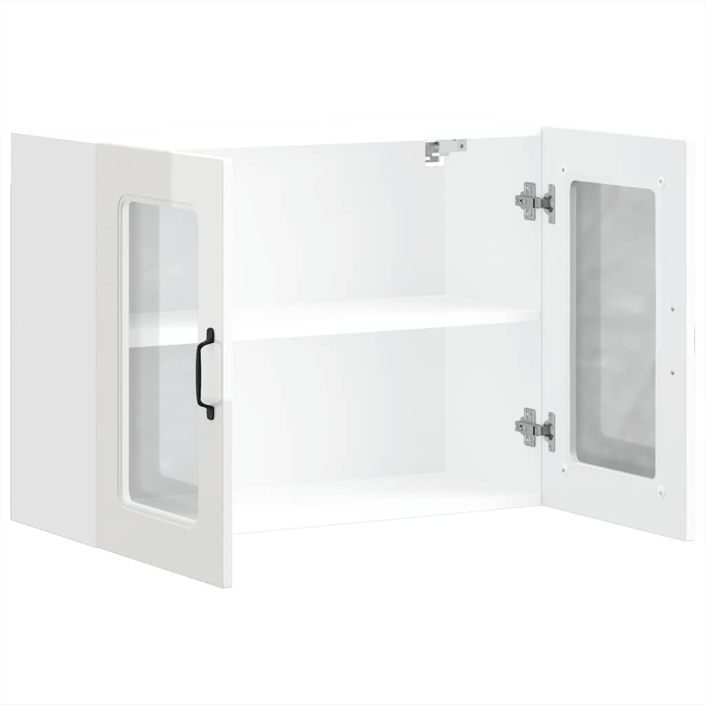Kitchen Wall Cabinet with Glass Door "Kalmar" High Gloss White Engineered Wood