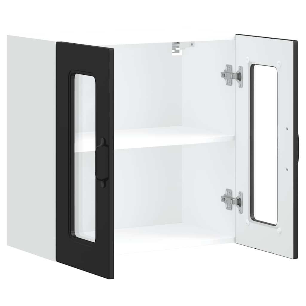 Kitchen Wall Cabinet with Glass Door "Kalmar" Black Engineered Wood