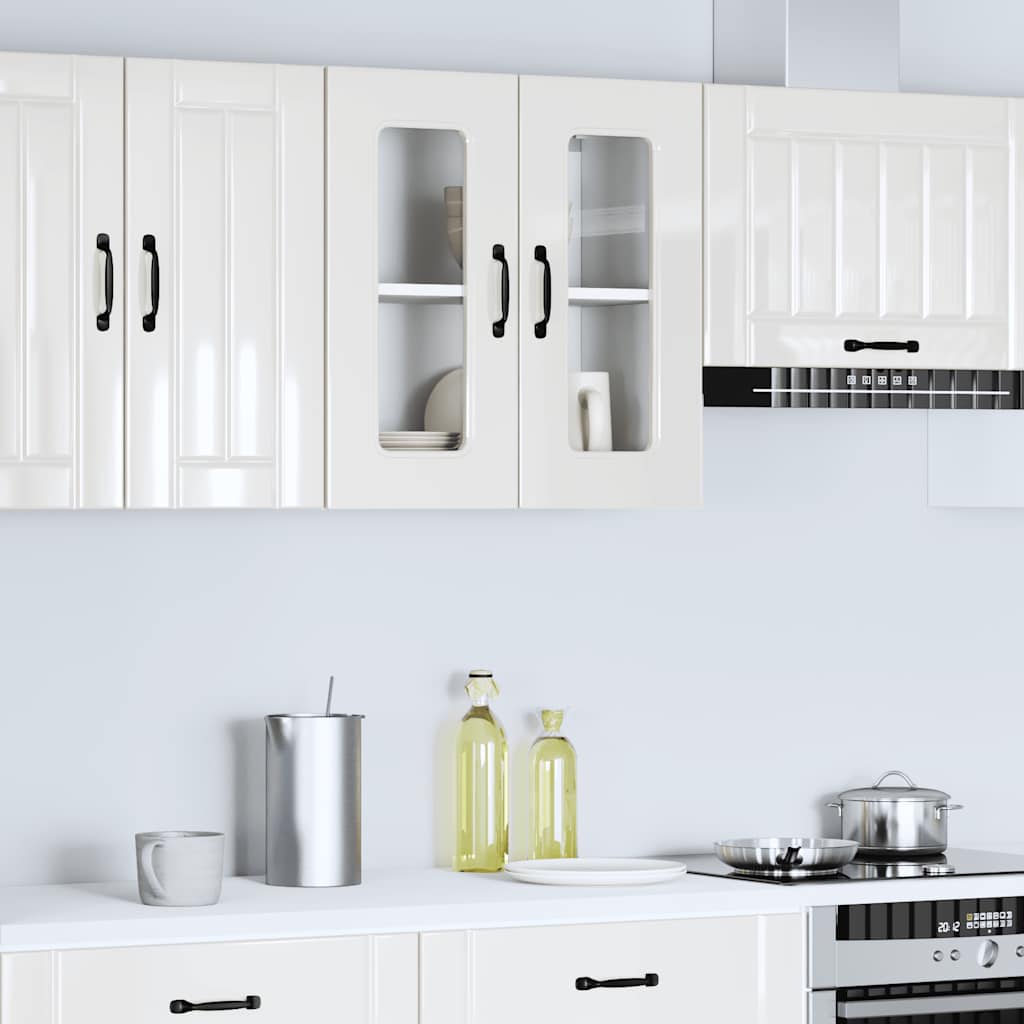 Kitchen Wall Cabinet with Glass Door "Kalmar" High Gloss White Engineered Wood