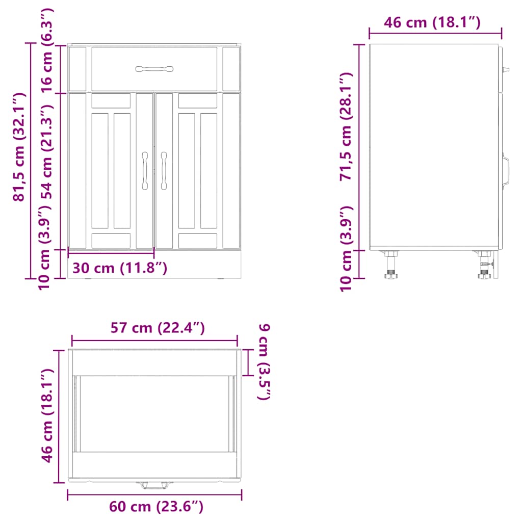 Kitchen Base Cabinet "Lucca" Black Engineered Wood