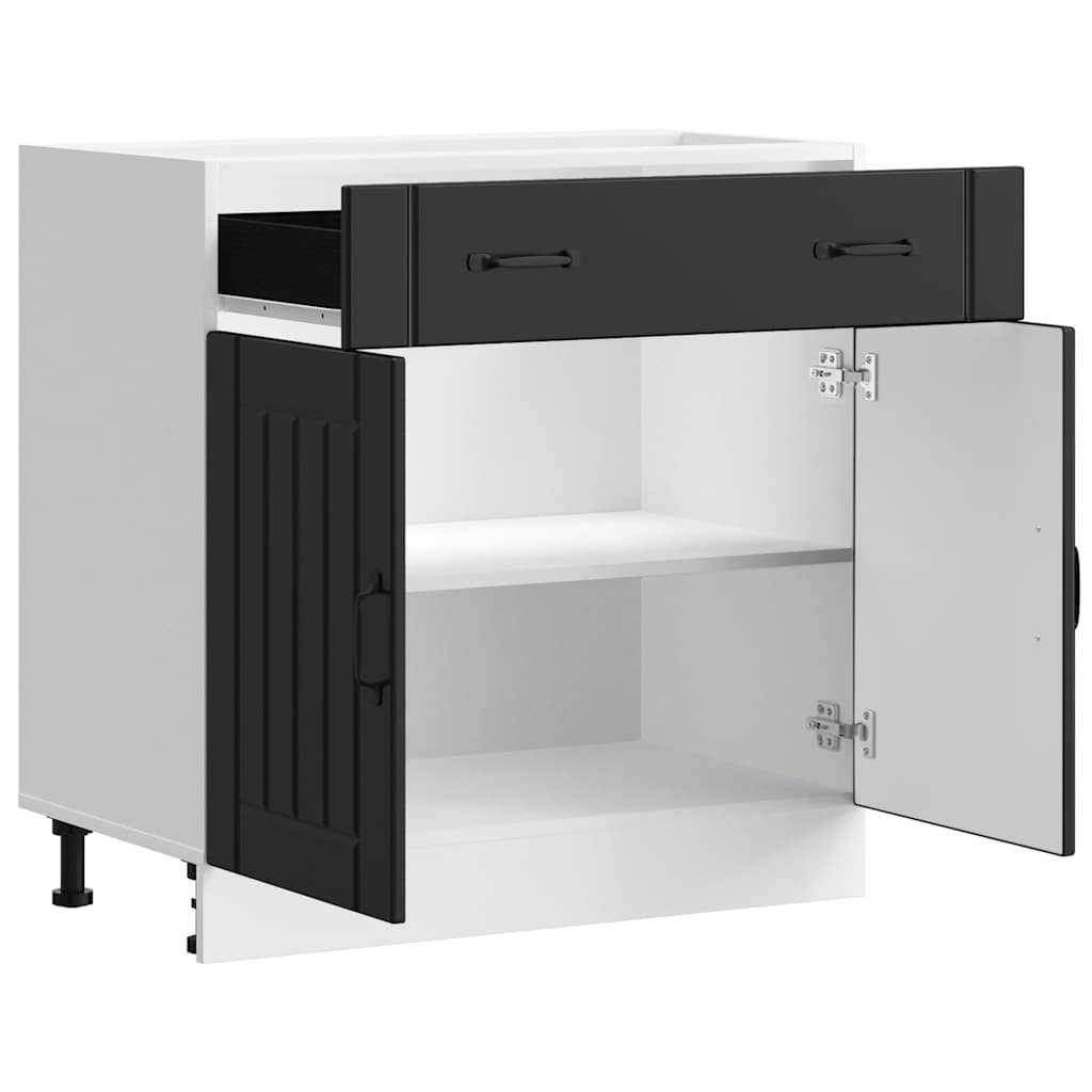 Kitchen Base Cabinet "Lucca" Black Engineered Wood
