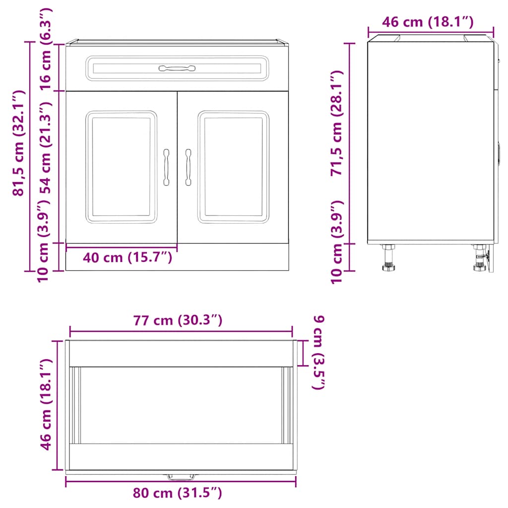 Kitchen Base Cabinet "Lucca" Black Engineered Wood