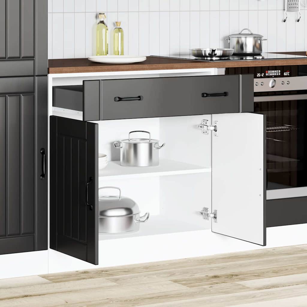Kitchen Base Cabinet "Lucca" Black Engineered Wood