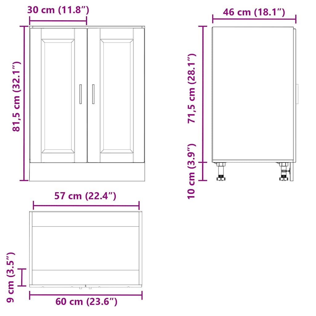 Kitchen Base Cabinet "Porto" High Gloss White Engineered Wood