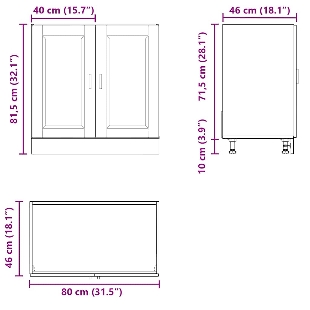 Sink Base Cabinet "Porto" High Gloss White 80x46x81,5 cm Engineered Wood