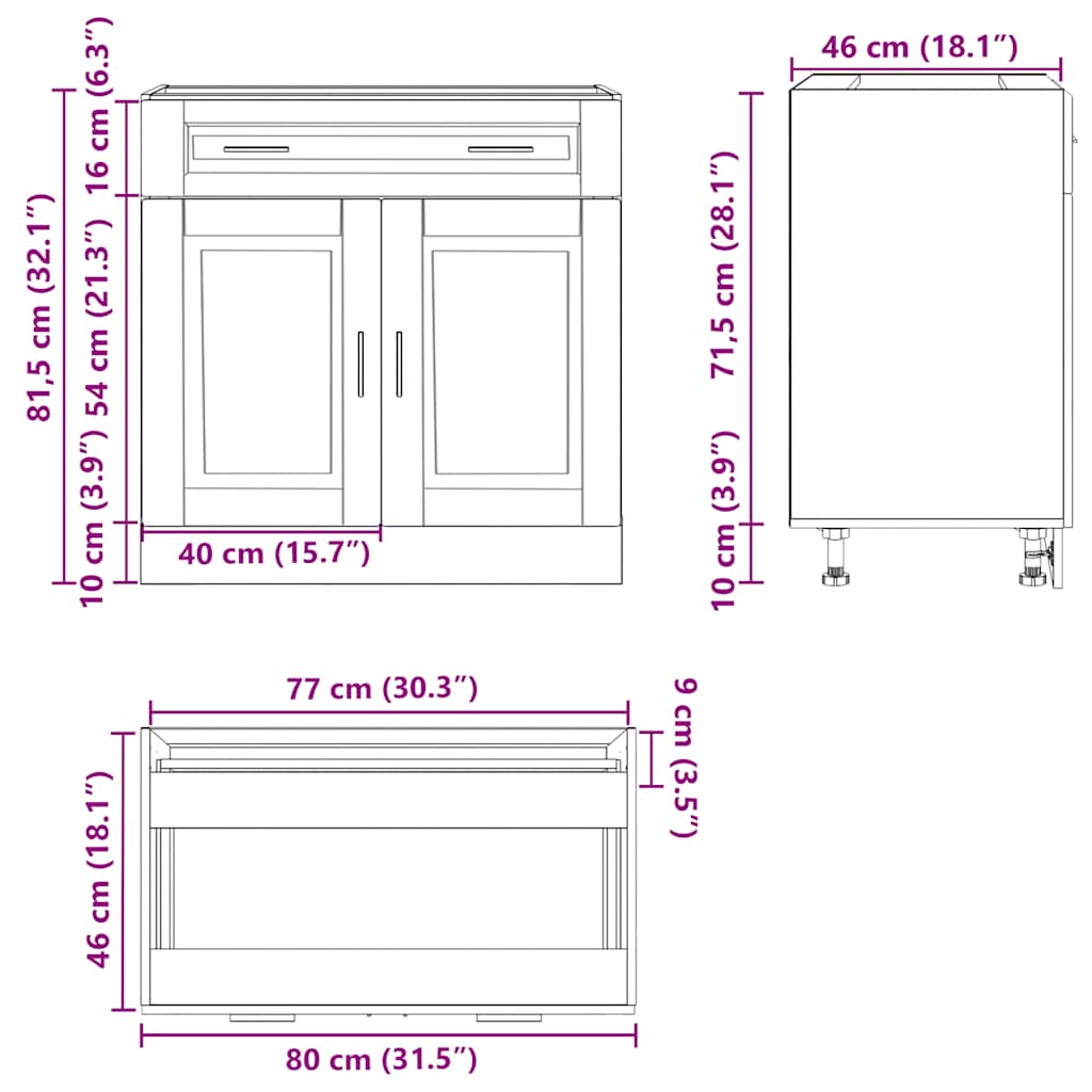 Kitchen Base Cabinet "Porto" High Gloss White Engineered Wood