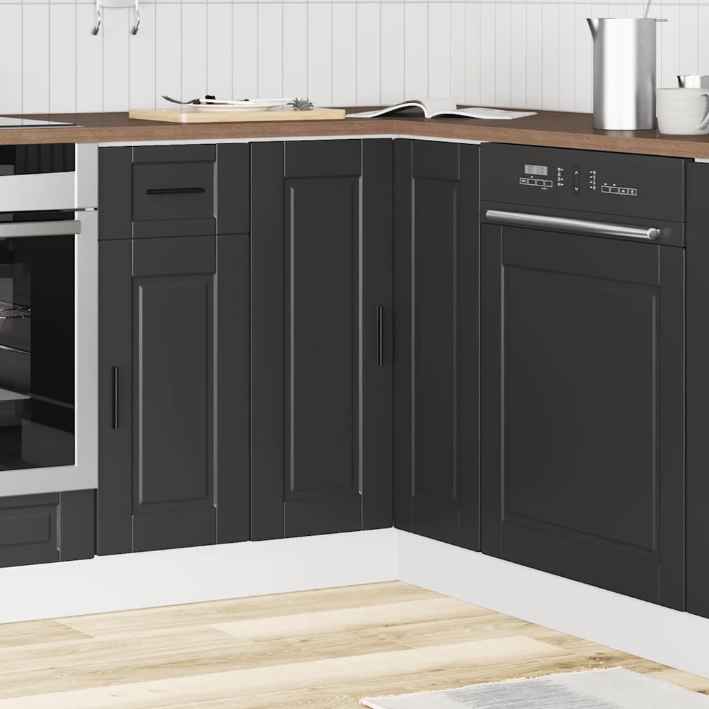 Kitchen Corner Base Cabinet "Porto" Black Engineered Wood