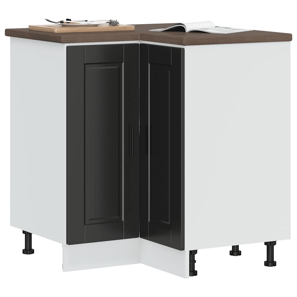 Kitchen Corner Base Cabinet "Porto" Black Engineered Wood