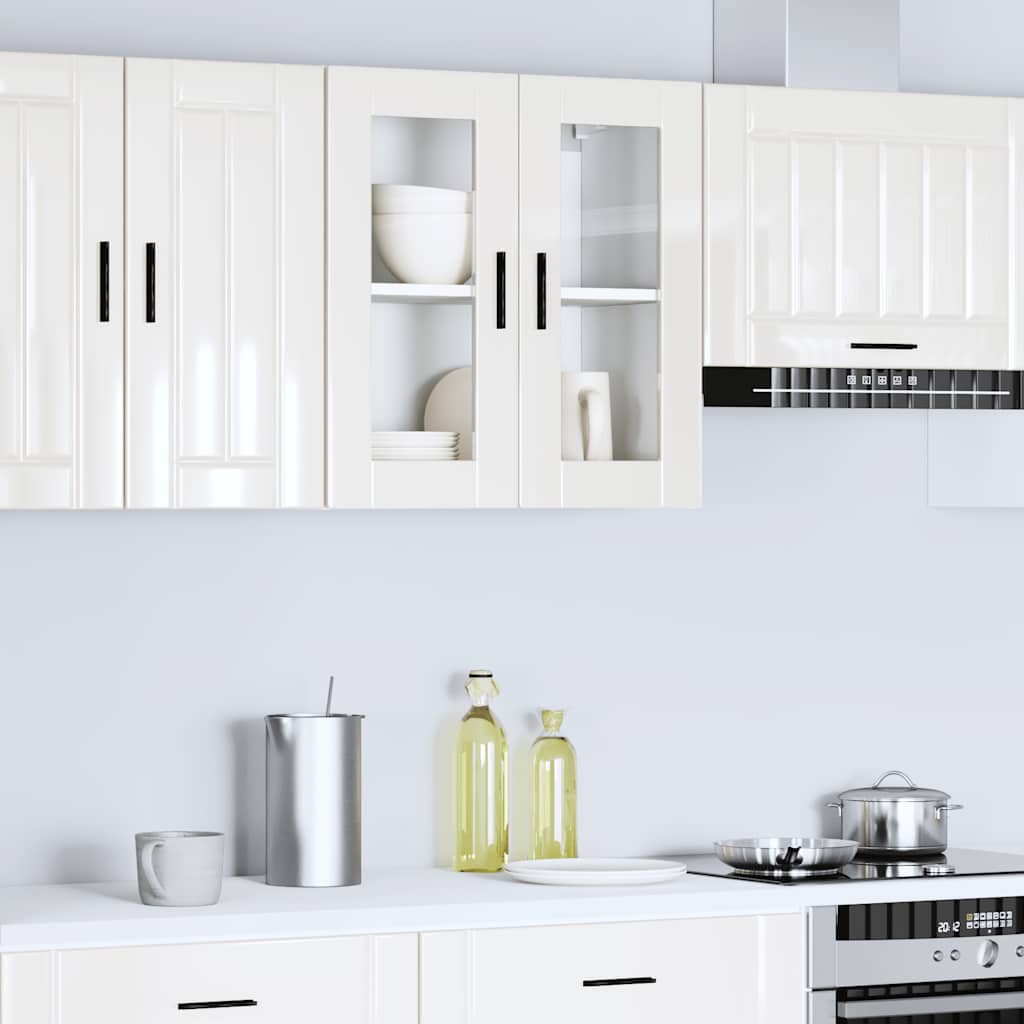 Kitchen Wall Cabinet with Glass Door "Porto" High Gloss White