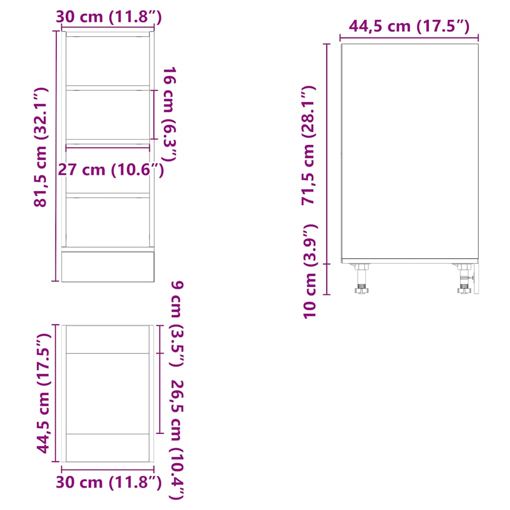 Bottom Cabinet "Riga" White 30x44,5x81,5 cm Engineered Wood