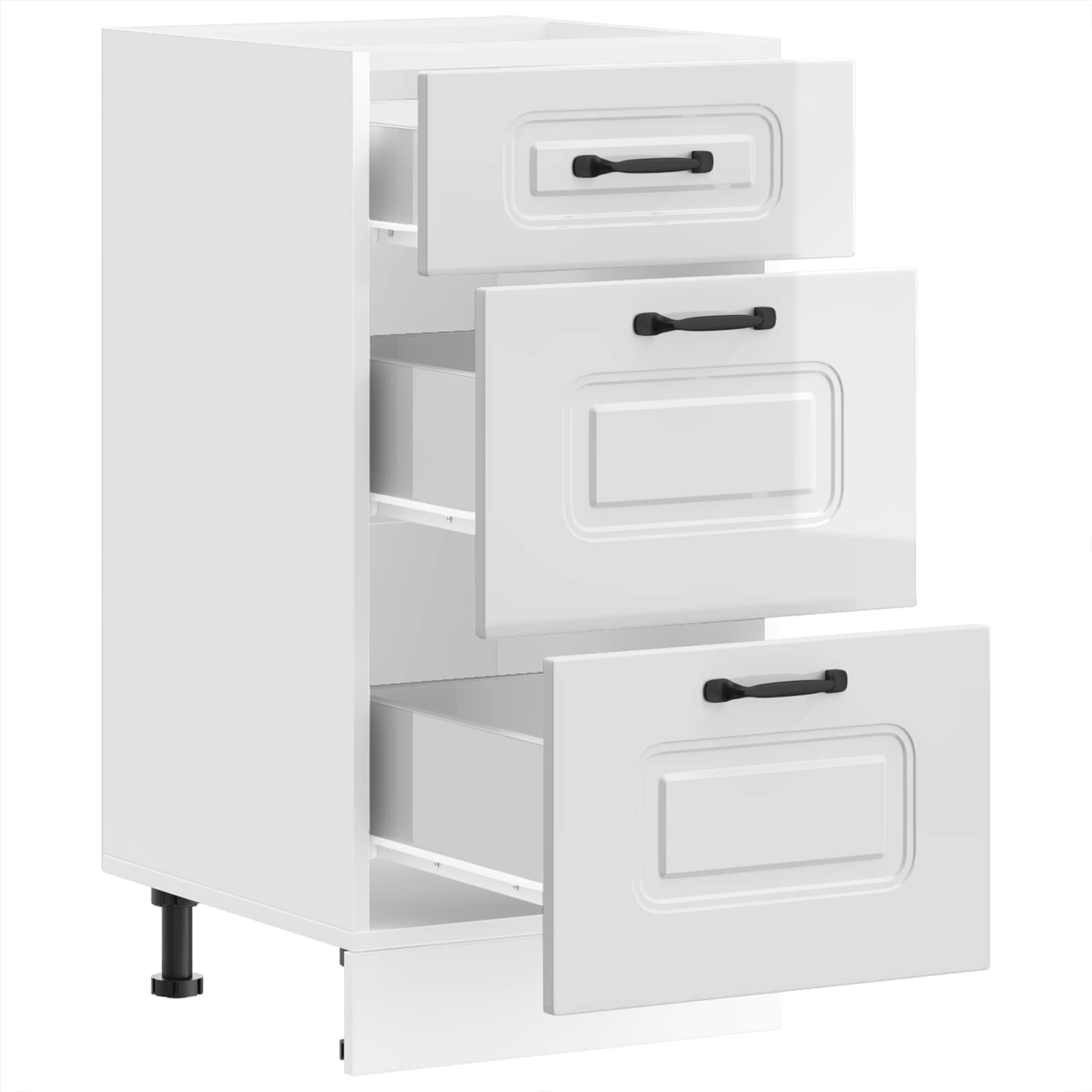 Kitchen Base Cabinet "Kalmar" High Gloss White Engineered Wood