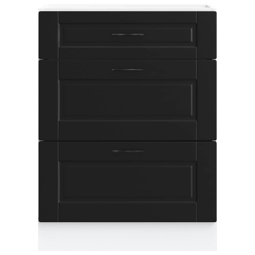 Kitchen Base Cabinet "Porto" Black Engineered Wood