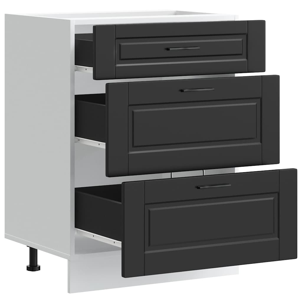 Kitchen Base Cabinet "Porto" Black Engineered Wood