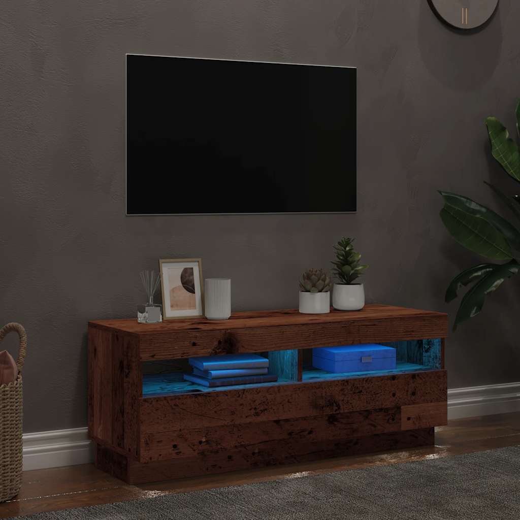 TV Cabinet with LED Lights Old Wood 100x35x40 cm Engineered Wood