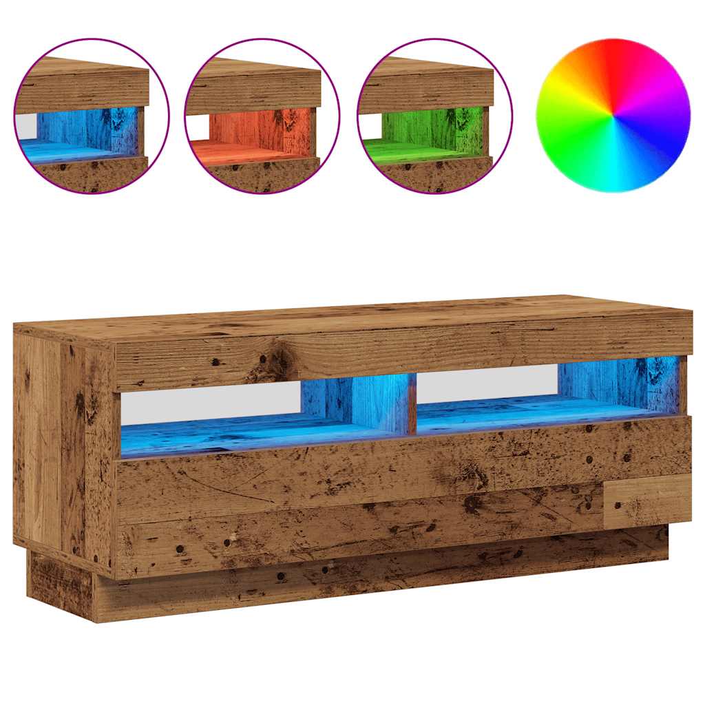 TV Cabinet with LED Lights Old Wood 100x35x40 cm Engineered Wood