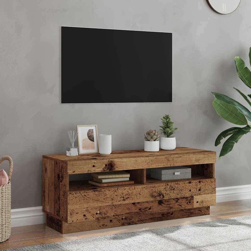 TV Cabinet with LED Lights Old Wood 100x35x40 cm Engineered Wood