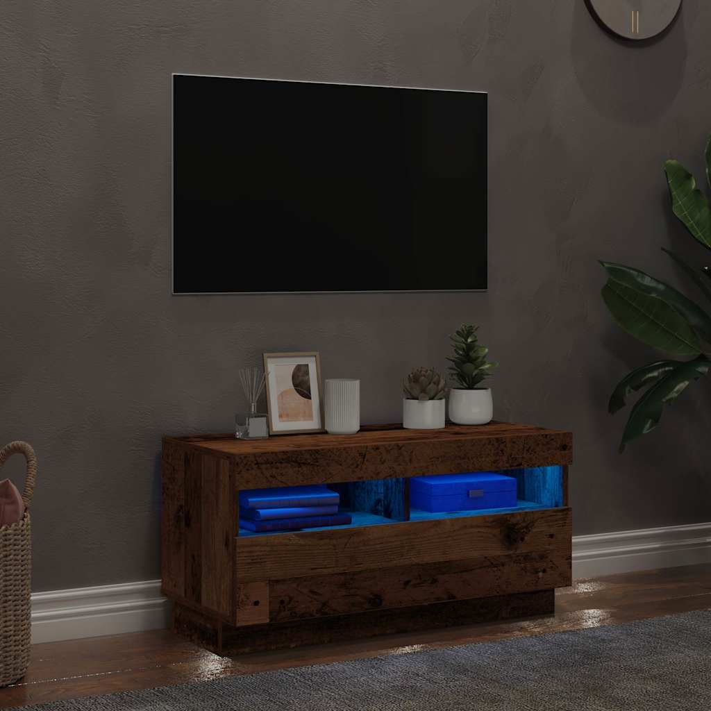 TV Cabinet with LED Lights Old Wood 80x35x40 cm Engineered Wood