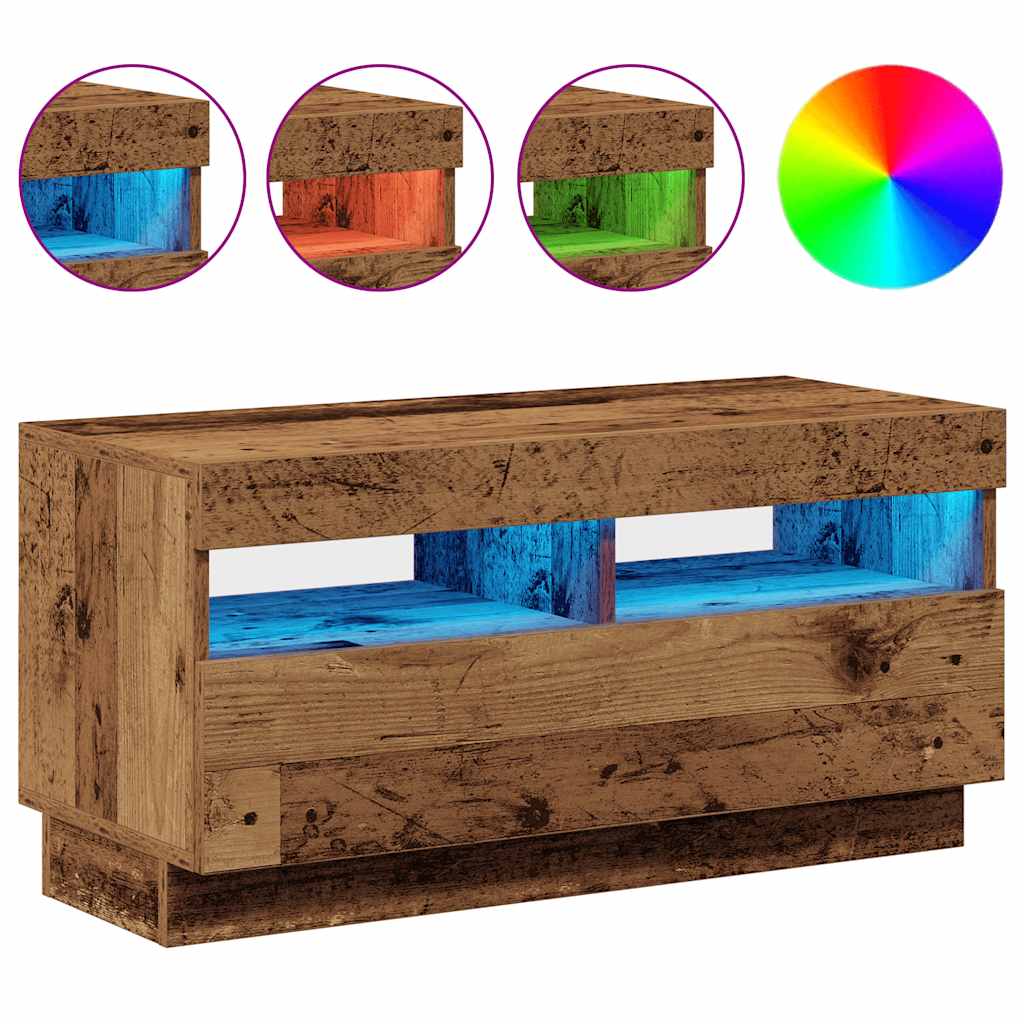 TV Cabinet with LED Lights Old Wood 80x35x40 cm Engineered Wood