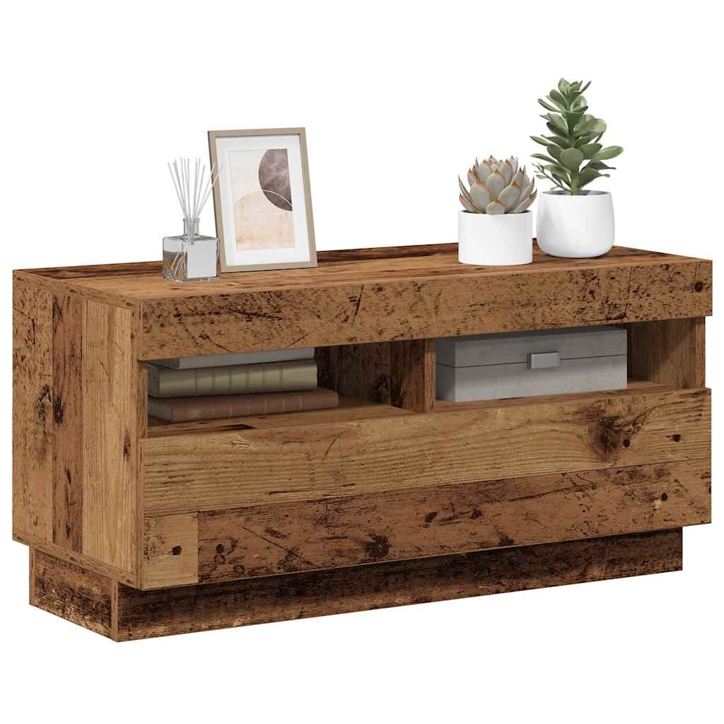 TV Cabinet with LED Lights Old Wood 80x35x40 cm Engineered Wood