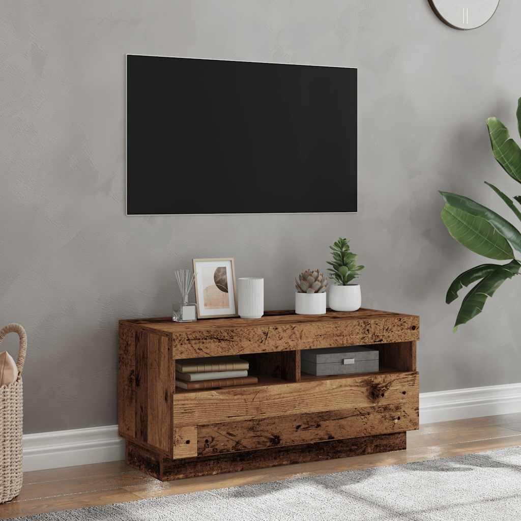 TV Cabinet with LED Lights Old Wood 80x35x40 cm Engineered Wood